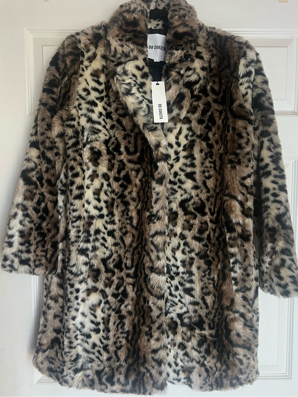 BB Dakota Women's Leopard Faux Fur Coat - Brown/Black - NWT